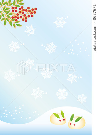 在寒冷的天氣哀悼明信片的雪兔 8687671