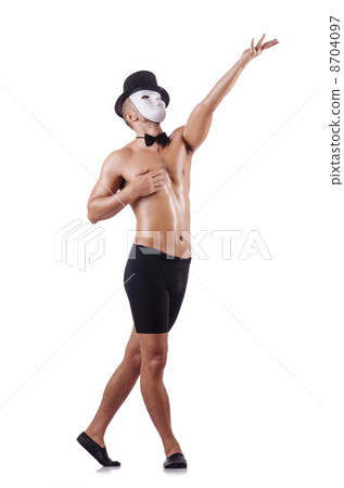 Naked muscular mime isolated on white 8704097