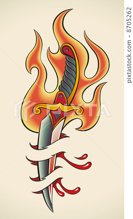 Old-school tattoo - Flaming Dagger Old-school tattoo - Flaming Dagger 8705262