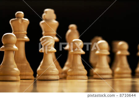 Chess pieces lined up on a chess board 8710644