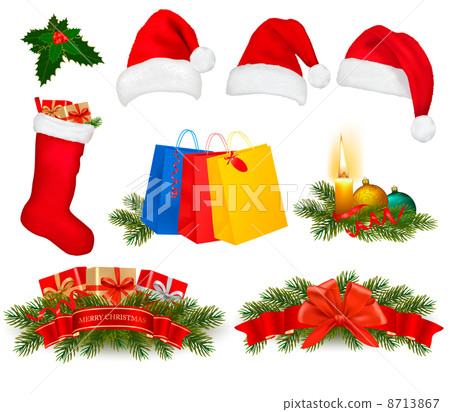 Big set of Christmas wreath with christmas tree and candle. Vector illustration. 8713867