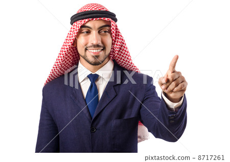 Arab man pressing virtual buttons Arab man pressing virtual buttons 8717261