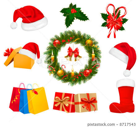 Big set of Christmas wreath with christmas tree and candle. Vector illustration. Big set of Christmas wreath with christmas tree and candle. Vector illustration. 8717543