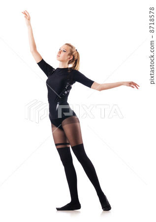 Young woman dancing on white background 8718578