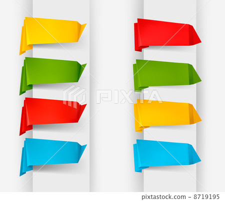 Big collection of colorful origami paper banners and stickers. V 8719195