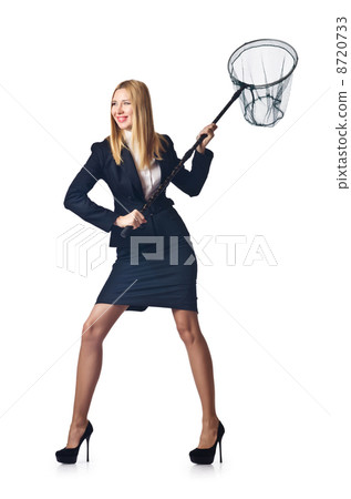 Woman with net isolated on white 8720733