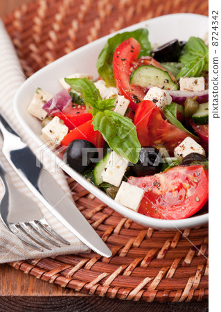 Greek vegetable salad with feta cheese Greek vegetable salad with feta cheese 8724342