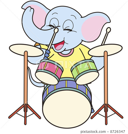 Cartoon Elephant Playing Drums 8726347