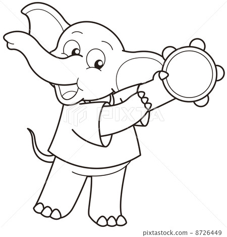 Cartoon Elephant Playing a Tambourine 8726449