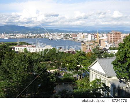 A wonderful landscape from the old Hakodate ward public hall (towards Hakodate harbor and Goryokaku Tower) 8726778
