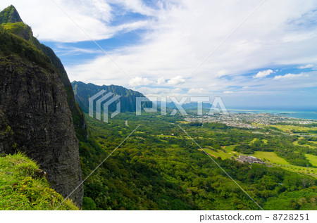 夏威夷歐胡島Nuuanu·巴黎從觀察小鎮卡內奧赫觀看 8728251