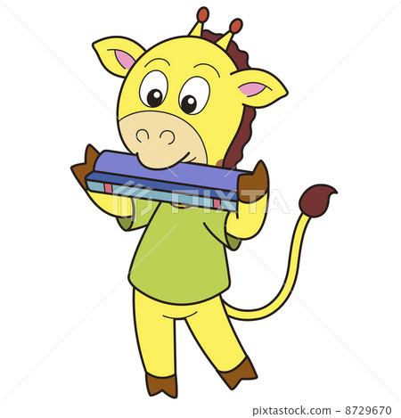 Cartoon Giraffe Playing a Harmonica 8729670