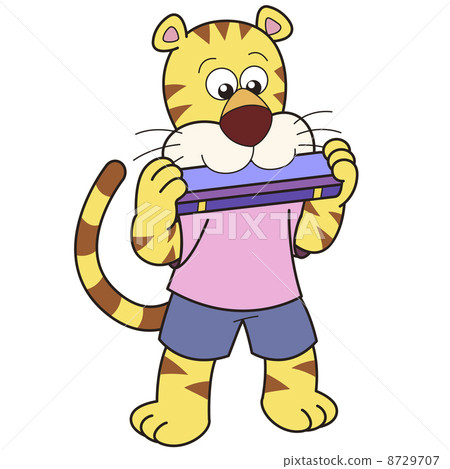 Cartoon Tiger Playing a Harmonica 8729707