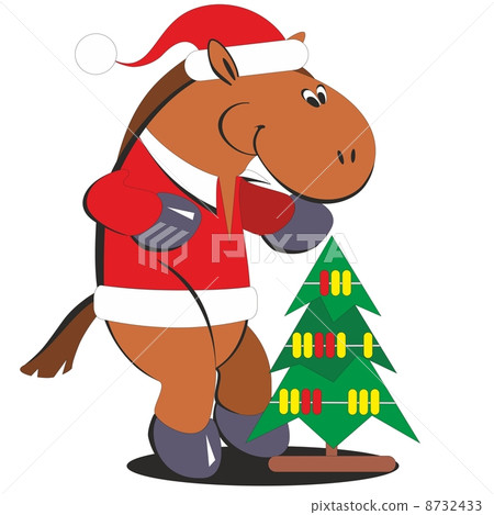 Cartoon horse with a Christmas tree 010 Cartoon horse with a Christmas tree 010 8732433