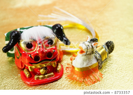 New Year's cards 2014 · Hand-made decorative horse with lion head and water drawing · Kani Japanese paper back side position · postcard correspondence ratio 8733357