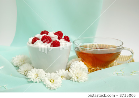 Raspberrys with white whipped cream Raspberrys with white whipped cream 8735005
