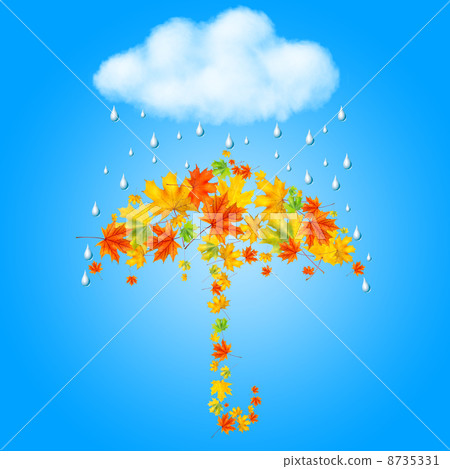 umbrella from autumn leaves under cloud and rain umbrella from autumn leaves under cloud and rain 8735331