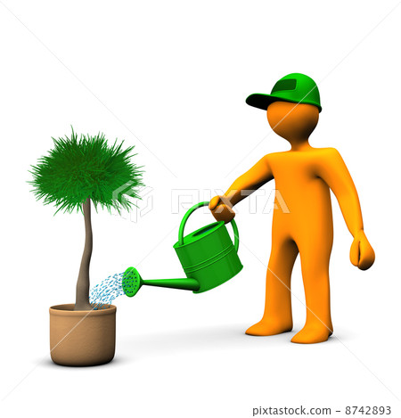 Gardener Watering Palm Gardener Watering Palm 8742893
