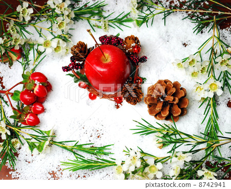 Christmas lease and maiden apples, hypericum, wax flower up Christmas lease and maiden apples, hypericum, wax flower up 8742941