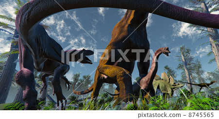 Parent and child of Brachiosaurus and Allosaurus 8745565