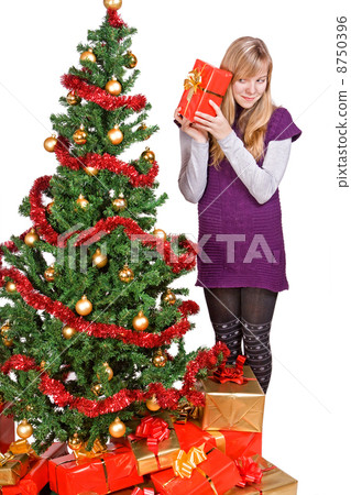 happy teenage girl with gift 8750396