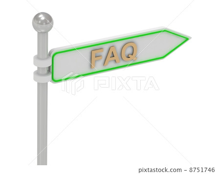 3d rendering of sign with gold "FAQ" 3d rendering of sign with gold "FAQ" 8751746