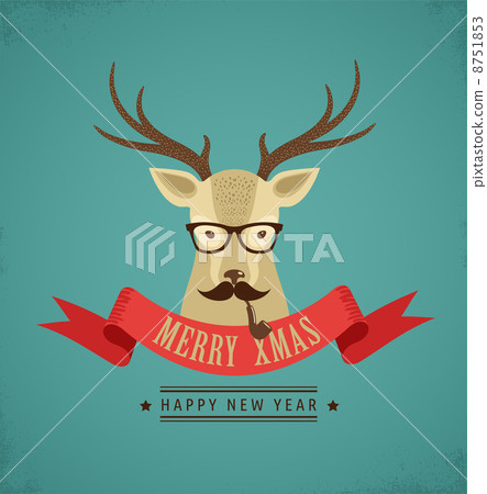 Christmas background with hipster deer and ribbon 8751853
