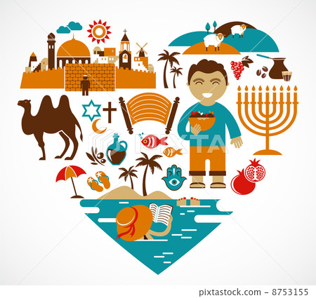 Israel - heart with set of vector illustrations Israel - heart with set of vector illustrations 8753155