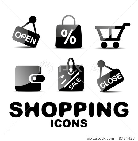 Black glossy shopping icon set Black glossy shopping icon set 8754423