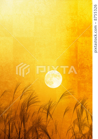 Gold folding screen and Susuki and full moon 8755326