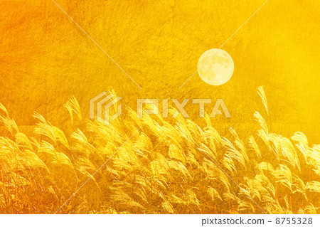 Gold folding screen and Susuki and full moon 8755328