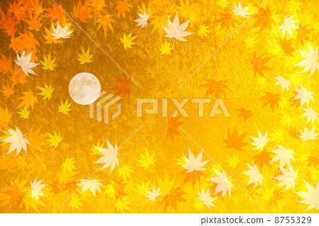 Gold folding screen and Momiji and full moon Gold folding screen and Momiji and full moon 8755329