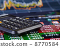 Calculator and financial chart as background. Selective focus 8770584