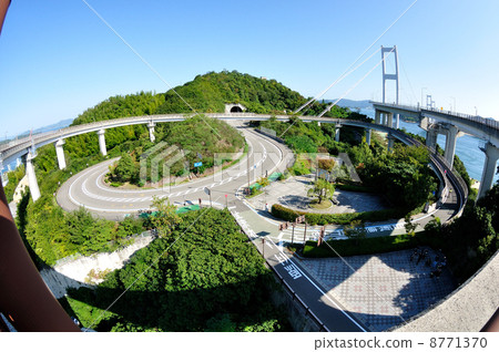 到Kurushima Kaikyo Bridge的斜坡 8771370