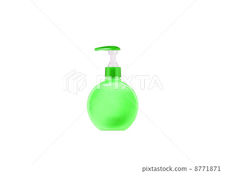 green plastic spoon bottle isolated on white 8771871