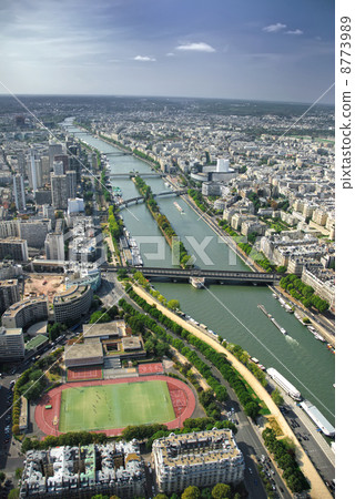 Aerial view of Paris from Eiffel Tower. France 8773989