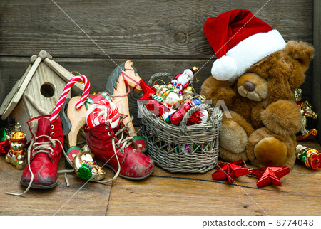 nostalgic christmas decoration with antique toys 8774048