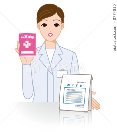 Pharmacist hands medicine and medication notebook 8774830