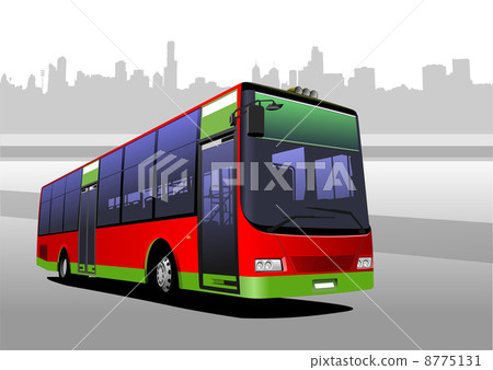 Red-green city bus. Coach. Vector illustration 8775131