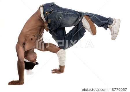 Dancer balancing his knees with his elbows 8779967