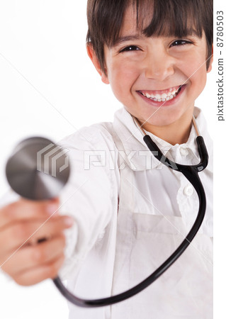 Little doctor showing his Stethoscope Little doctor showing his Stethoscope 8780503
