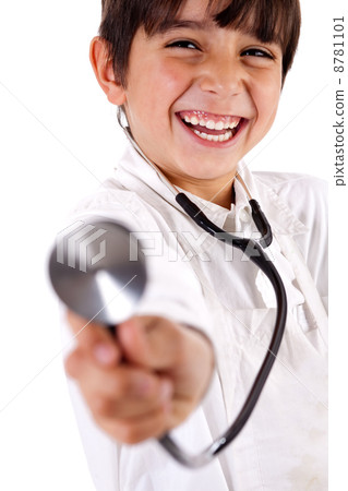 Little doctor showing his Stethoscope Little doctor showing his Stethoscope 8781101