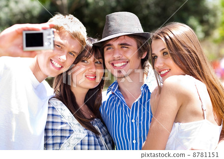 Friends taking self portrait, outdoors Friends taking self portrait, outdoors 8781151