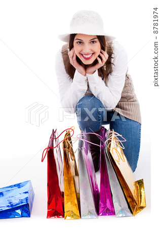 Young woman display all her shopping bags Young woman display all her shopping bags 8781974