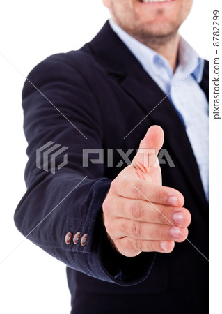 Business man welcomes you with open hand 8782299