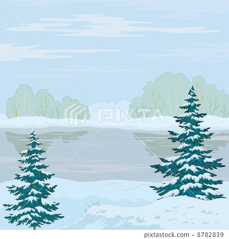 Winter landscape. Forest river 8782839