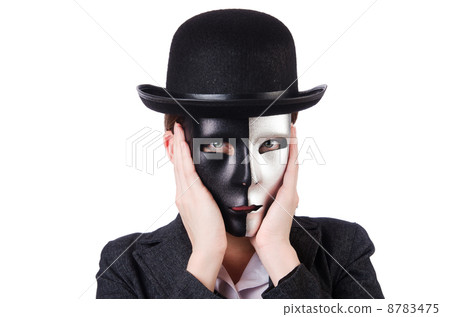 Woman with mask in hypocrisy concept 8783475