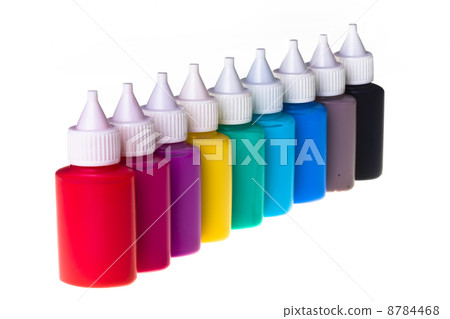Jars stand with paint in number on white background Jars stand with paint in number on white background 8784468