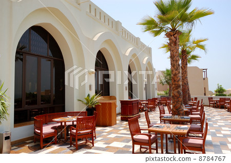 The terrace of restaurant  at luxury hotel, Ras Al Khaimah, UAE 8784767