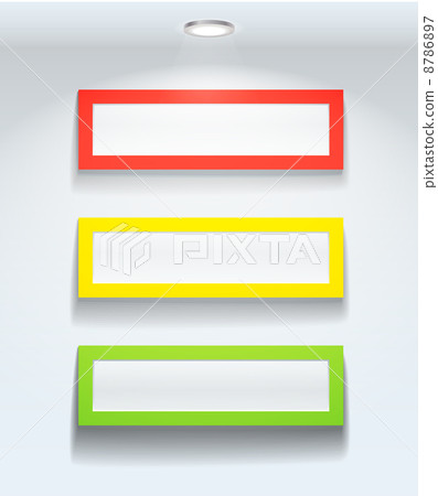 Three colorful frames on a wall 8786897